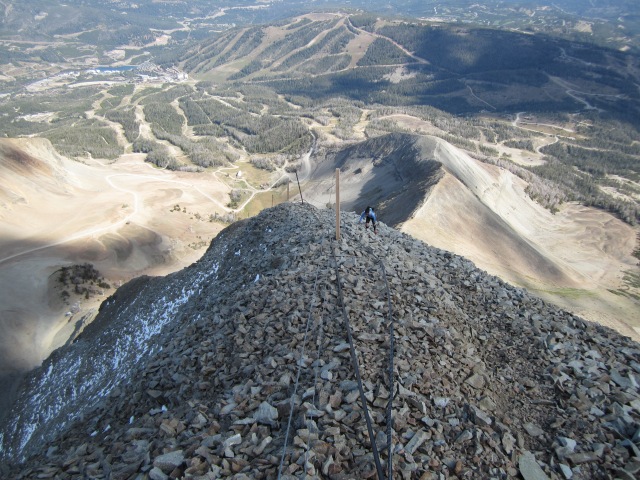 A view from Lone Peak looking down at the long dinosaur spine shape of the ridge